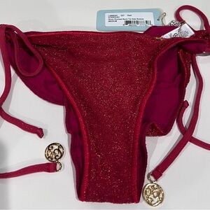 LULI FAMA- Stardust Bikini Bottom, Wavy, Ruched. Red, Size M. NWT.